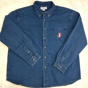Vtg 90s FSU Boca Classics Florida State Seminoles Long Sleeve Denim XXL Shirt